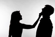 © satura_ - Aggression and abuse concept - man and woman expressing domestic violence in studio silhouette isolated on white background.