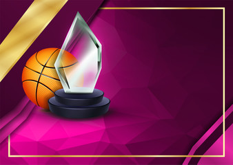 Sticker - Basketball Certificate Diploma With Glass Trophy Vector. Sport Award Template. Achievement Design. Honor Background. A4 Horizontal. Illustration