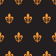 Golden symbol Fleur de lis pattern on black background