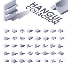 Poster - Hangul isometric collection with shadows. Vector set good for writing korean alphabet. Educative font for quotes and lettering.