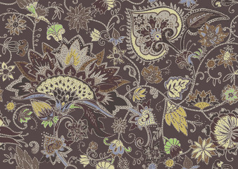 Paisley. Seamless Textile floral pattern with oriental paisley ornament.