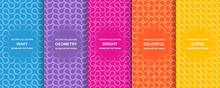 Set Of Bright Vector Colorful Seamless Geometric Wavy Patterns - Creative Design. Vibrant Curly Backgrounds, Endless Curve Textures