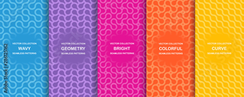 Fotomural Set of bright vector colorful seamless geometric wavy patterns - creative design