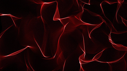 Wall Mural - Music red abstract background. Interweaving of atomic particles in space. Network connection structure. Big data digital background.3d rendering.