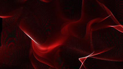 Poster - Music red abstract background. Interweaving of atomic particles in space. Network connection structure. Big data digital background.3d rendering.