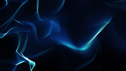 Poster - music blue abstract background. interweaving of atomic particles in space. network connection struct