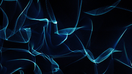 Poster - music blue abstract background. interweaving of atomic particles in space. network connection struct