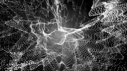 Poster - Music abstract background. Interweaving of atomic particles in space. Network connection structure. Big data digital background.3d rendering.