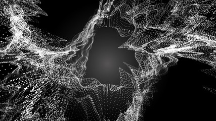 Poster - Music abstract background. Interweaving of atomic particles in space. Network connection structure. Big data digital background.3d rendering.