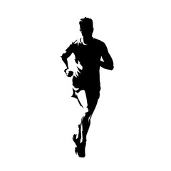 Wall Mural - Runner, front view isolated vector ink drawing, abstract silhouette of marathon runner