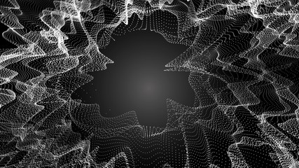 Poster - Music abstract background. Interweaving of atomic particles in space. Network connection structure. Big data digital background.3d rendering.