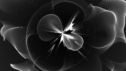 Poster - Music abstract background. Interweaving of atomic particles in space. Network connection structure. Big data digital background.3d rendering.