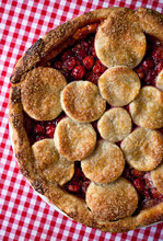 Overhead View Of Baked Sour Cherry Pie On Table