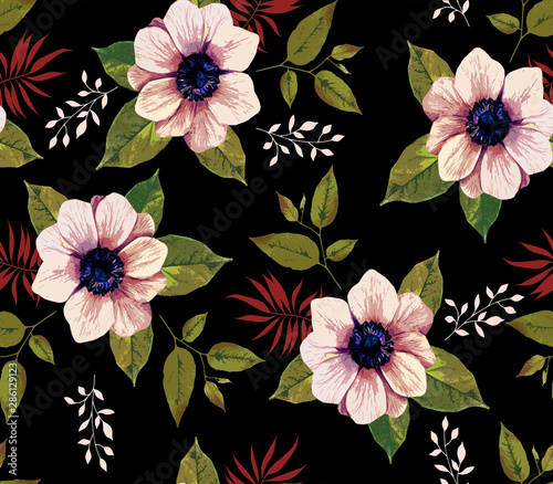 hand draw Flower with leave and branch pattern