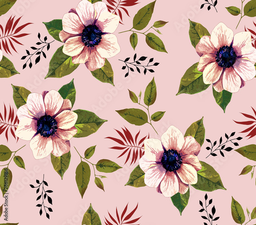 hand draw Flower with leave and branch pattern