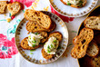 © Andrew Scrivani - Overhead view of toasted bread with hot crab and oyster dip