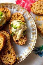 Close Up Of Toasted Bread With Hot Crab And Oyster Dip