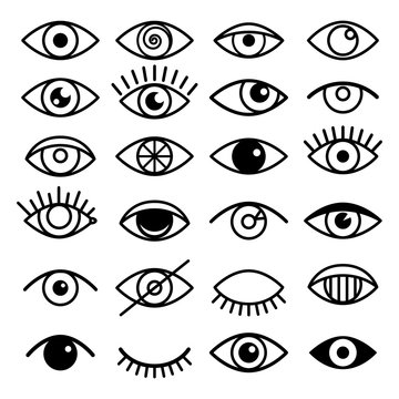 outline eye icons. open and closed eyes images, sleeping eye shapes with eyelash, vector supervision