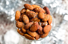 Close Up Of Roasted Almonds Served In Glass