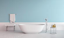 Blue Bathroom Interior Bathtub, 3D Rendering