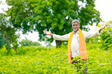 Wall Mural - young indian farmer working at field