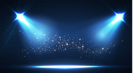Wall Mural - shining spotlights and empty scene. elegant promotion design template. ad, theater, show, big win, g