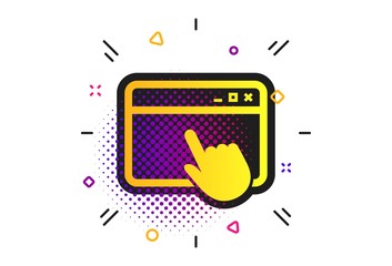 Poster - click page icon. halftone dots pattern. browser window symbol. website or internet sign. classic fla