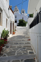 Wall Mural - White steps leading to Panagia Filotitissa Greek Orthodox church, Filoti, Naxos, Greek Islands	