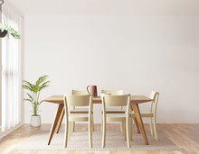 Dining Room And Kitchen Copy Space On White Background, Front View,3D Rendering