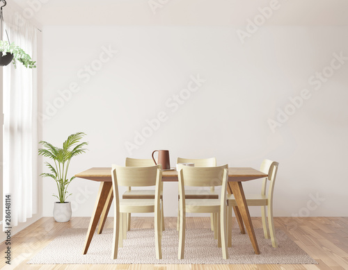 Fotomural Dining room and kitchen copy space on white background, front view,3D rendering
