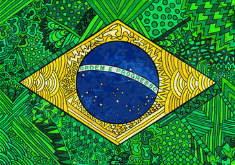 Brazil flag zentangle ornament national symbol grunge