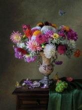 Still Life With Splendid Bouquet Of Flowers In Baroque Style