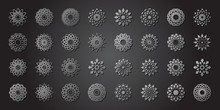 Vector Collection Of Silver Oriental Flowers On Grey Background
