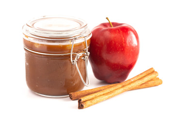 Jar of Cinnamon Apple Butter Isolated on a White Background