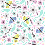 Fototapeta Koty - Cute  butterfly pattern with flowers. Vector