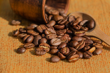 Fragrant coffee beans for morning coffee for breakfast