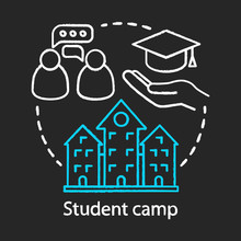 Student Camp Chalk Concept Icon. Summer Educational Club, Community. Sharing Learning Experience. College, University Campus After Class Facility Idea. Vector Isolated Chalkboard Illustration