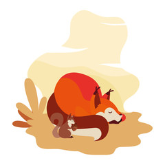 Sticker - fox and squirrel happy autumn season design