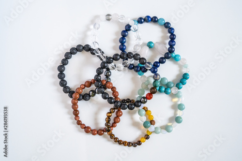 Cuadros en Lienzo High angle view on crystal semiprecious stone beads bracelets gems natural stone