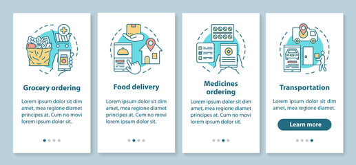 Services ordering onboarding mobile app page screen with linear concepts. Commercial transportation industry walkthrough steps graphic instructions. UX, UI, GUI vector template with illustrations