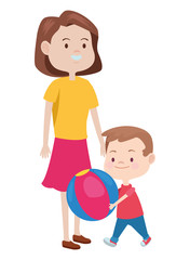 Sticker - Family single mother with children cartoon