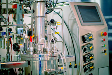 Poster - pharmacology. the development of drugs and vaccines. laboratory bioreactor. reactor-fermenter. indus