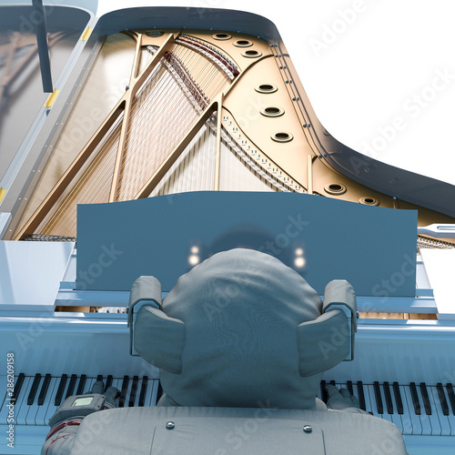 Foto  astronaut playing the piano bird eye view
