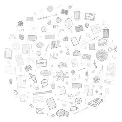 Wall Mural - Abstract pattern with school supplies. Back to school. Hand drawn elements. Illustration for banners, flyers or posters. Black and white colors
