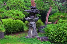 Traditional Japanese Gardens In Public Parks In Tokyo, Japan. Views Of Stone Lanterns, Lakes, Ponds, Bonsai And Wildlife Walking Around Paths And Trails. Asia. 