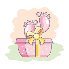 Canvas Print - cute baby footprints with gift box present