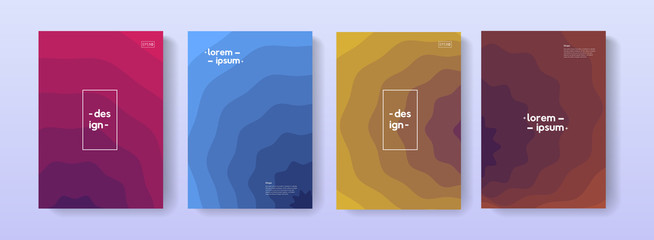 Poster - Modern geometric annual cover illustations bundle vector design. Minimal wavy pattern backgrounds for brochure, flayer,banner and card.