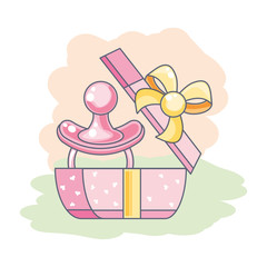 Poster - cute pacifier baby in gift box present