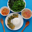 © xuanhuongho - vegan food, boiled vegetables, tofu cheese, rice, fried egg mugwort