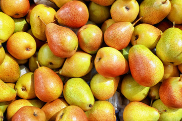 Bright ripe pears. Background. Organic products.